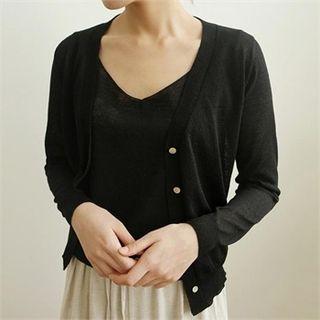 Set: V-neck Sheer Cardigan + Sleeveless Top