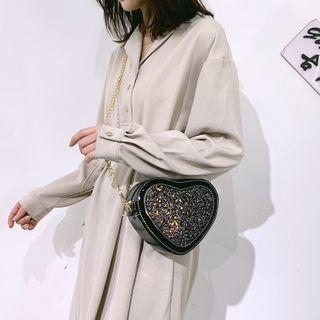 Patent Sequined Heart Crossbody Bag