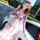 V-neck Velvet Panel Layered Dress