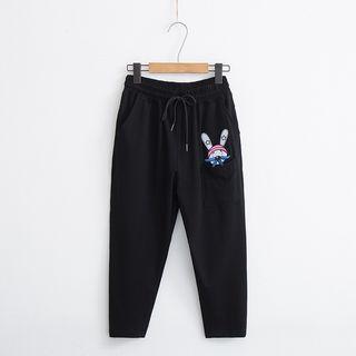 Rabbit Embroidered Cropped Drawstring Pants