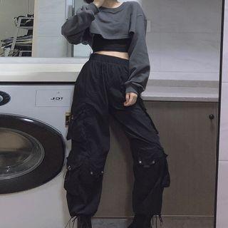 Cropped Sweatshirt / Camisole Top / Cargo Pants / Set : Cropped Sweatshirt + Camisole Top