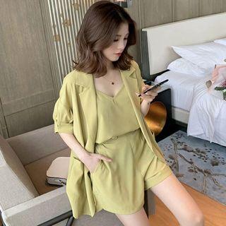 Set: Plain Camisole Top + Shorts + Blazer