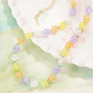 Bead Necklace Xl518 - Orange & Yellow & Purple & White - One Size