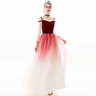Frilled Trim Off-shoulder Gradient A-line Evening Gown