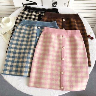 Gingham Knit Mini Pencil Skirt