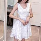 Lace Trim Sleeveless Fringed Mini A-line Dress