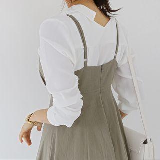 Pintuck Long Pinafore Dress