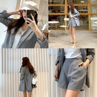 Set: Single-button Houndstooth Blazer + Shorts Black - One Size
