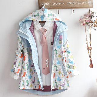 Long-sleeve Shirt / Printed Cartoon Dinosaur Zip Hooded Jacket / Set