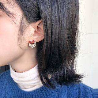 Rhinestone Bow Hoop Earring Red Bow & Zircons - Gold - One Size