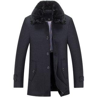 Furry Collared Single Breasted Coat