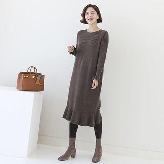 Frilled-detail Ribbed-trim Knit Dress