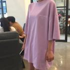 3/4-sleeve Letter Mini T-shirt Dress Purple - One Size