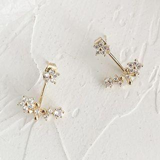 Rhinestone Floral Stud Earring 1 Pair - Gold & White - One Size