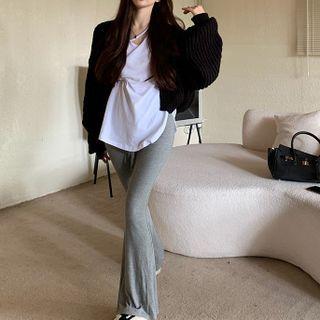 Short-sleeve Asymmetrical T-shirt / Cropped Cardigan