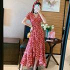 Floral Short-sleeve Irregular Maxi Dress