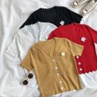 Single-breasted V-neck Short-sleeve Knit Top