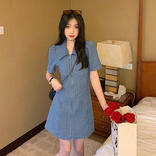 Short-sleeve Zip-up Denim Shirtdress