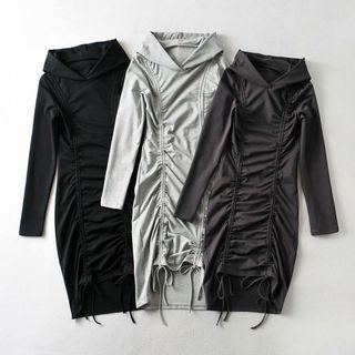 Long-sleeve Drawstring Hooded Mini Sheath Dress