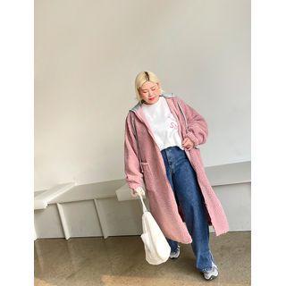 Faux-shearling Long Zip-up Hoodie