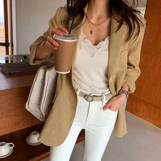 Single-breasted Linen Blazer Mustard Yellow - One Size