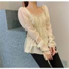 Puff-sleeve Drawstring Ruffled Blouse As Shown In Figure - One Size