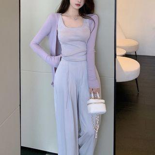 Plain Tank Top / Cardigan / Wide-leg Pants