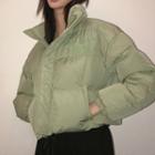 Padded Lettering Embroidered Zip Jacket Green - L
