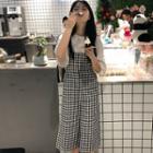 Gingham Cropped Wide-leg Jumper Pants As Shown In Figure - One Size
