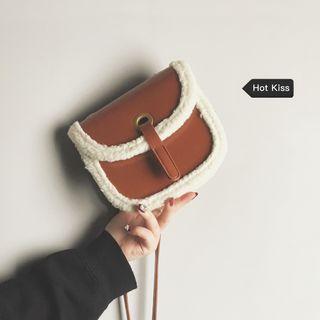 Furry Trim Flap Crossbody Bag
