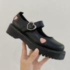 Heart Detail Platform Block Heel Mary Jane Shoes