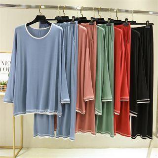 Contrast Trim Long-sleeve T-shirt / Lounge Pants / Set
