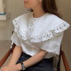 Lace Trim Short-sleeve Blouse Off-white - One Size