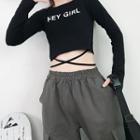 Lettering Cropped Long-sleeves Top