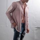 Pocket-front Wing-embroidered Shirt (pink)