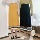 High-waist Striped Pleated Knit Skirt