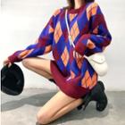 Color-block Loose-fit Sweater As Figure - One Size