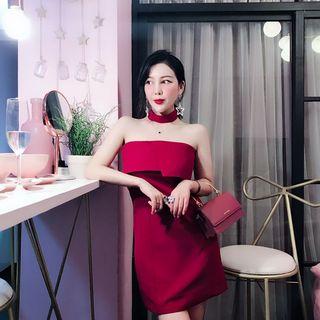 Fold-over Strapless Cocktail Dress With Choker
