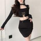 Long-sleeve Chained Top / Mini Skirt