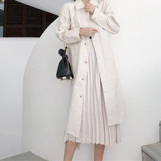 Plain Long Buttoned Jacket Beige Almond - One Size