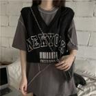 Short-sleeve Contrast Trim T-shirt / Lettering Tank Top
