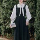 Set: Plain Blouse + Buckled Overall Dress