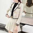 Double-breasted Tweed Jacket / Pleated Mini A-line Skirt / Set