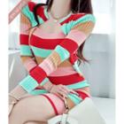 Rainbow Stripe Knit Cardigan & Dress Set