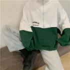 Long-sleeve Embroidered Color-block Jacket