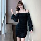 Long-sleeve Cold Shoulder Glitter Mini Boydcon Dress