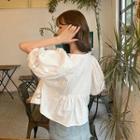 Plain Cut Out Short-sleeve Blouse White - One Size
