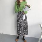 Long-sleeve Top / Floral Print Midi Skirt