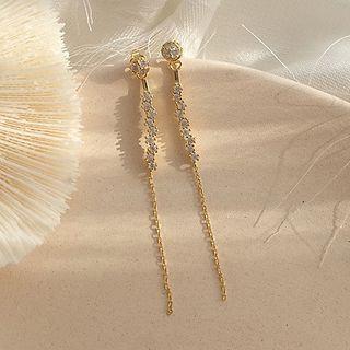 Rhinestone Dangle Earring 1 Pair - S925 Silver - Gold - One Size