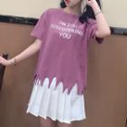 Lettering Fringed Short Sleeve T-shirt